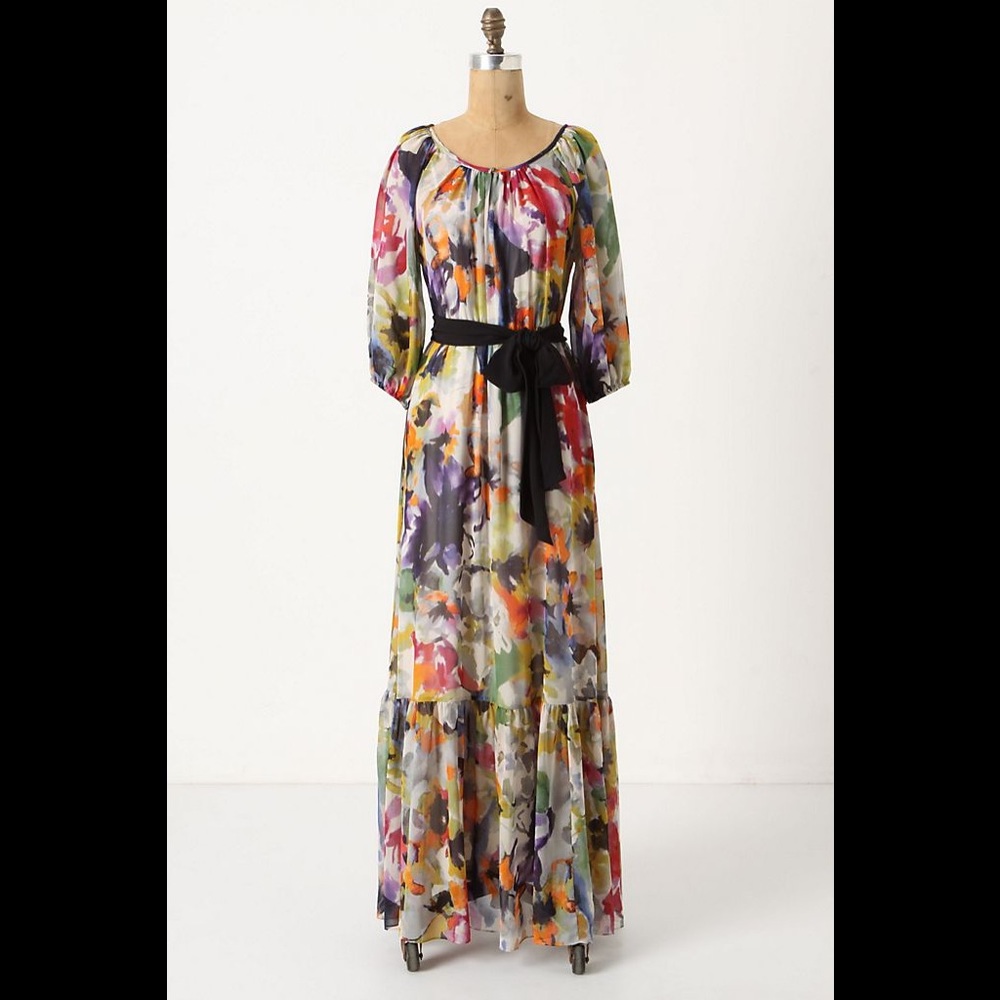 Anthropologie Silk Floral Maxi Dress